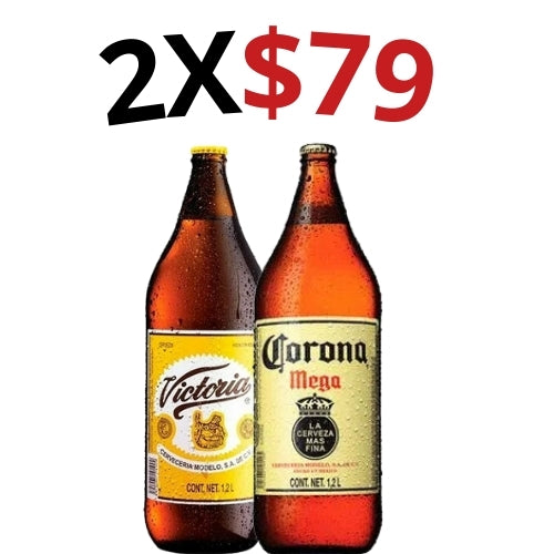 2 Cerveza Victoria o Corona Mega 1.2L